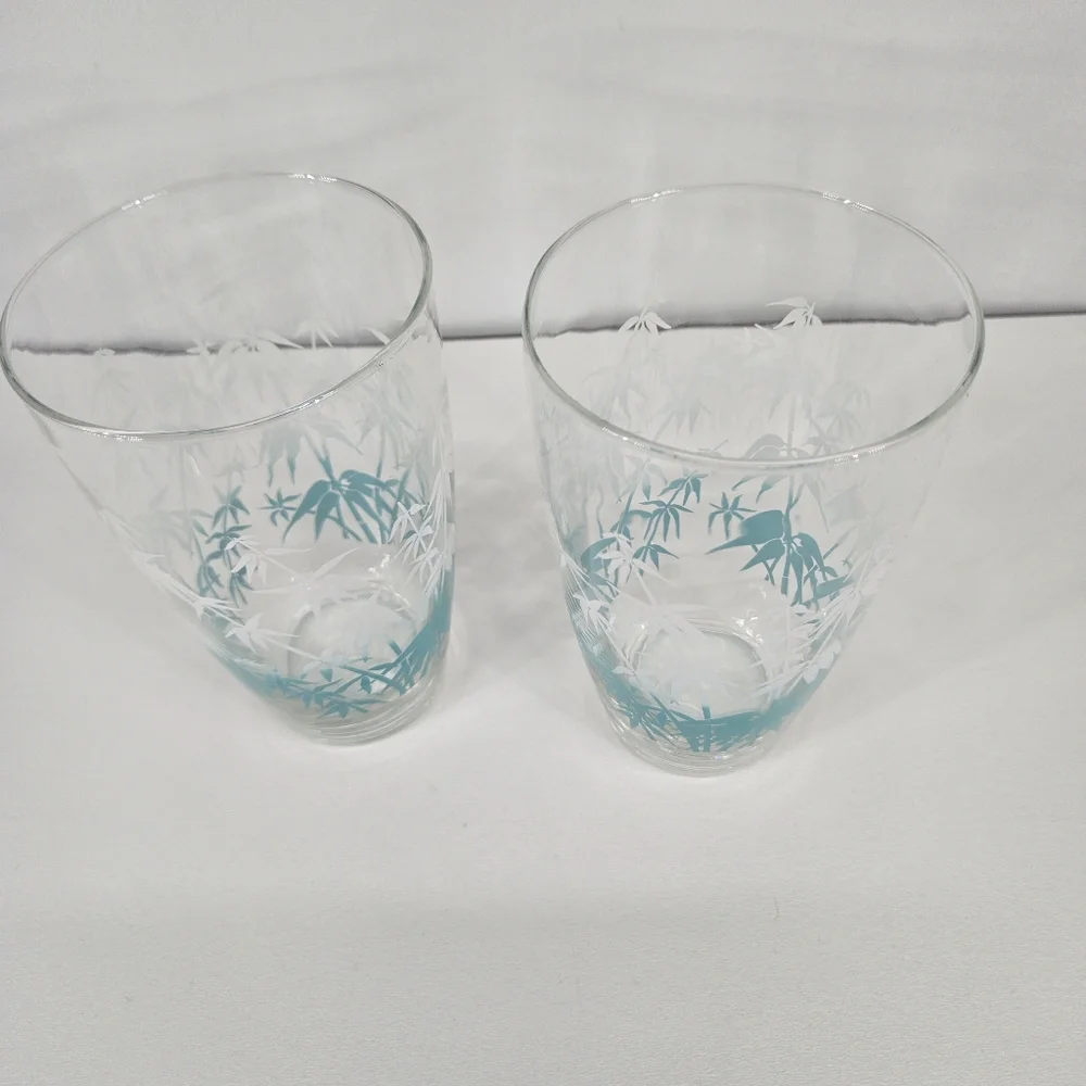 VTG Libbey Bamboo Tall Drinking Glasses Turquoise‎ & White Tumblers Tall Beach